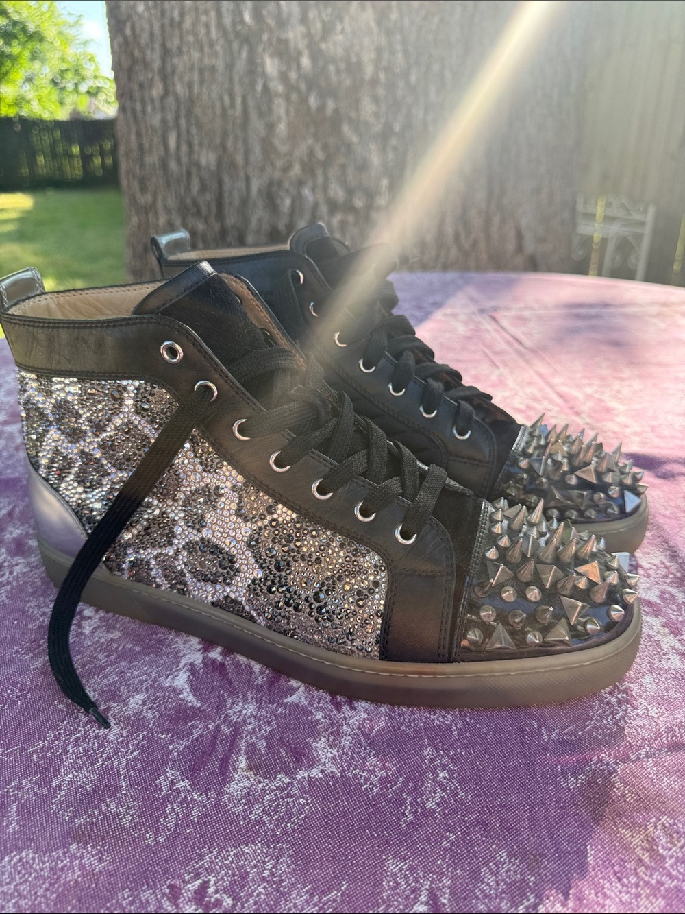 Christian Louboutin Black Crystal Pik Pik Spike High-Top Sneakers